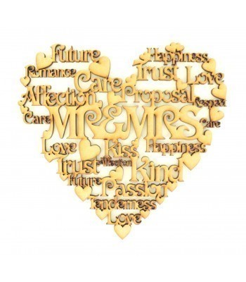Laser Cut Personalised 'Mr & Mrs' Word Collage Box Frame Heart